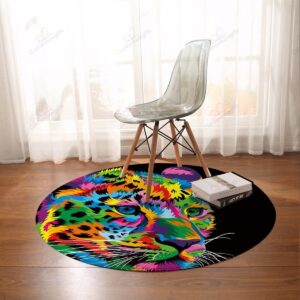 Bright Cheetah Round Carpet Floor Rug Living Room Bedroom Decor Round Area Rug Carpet