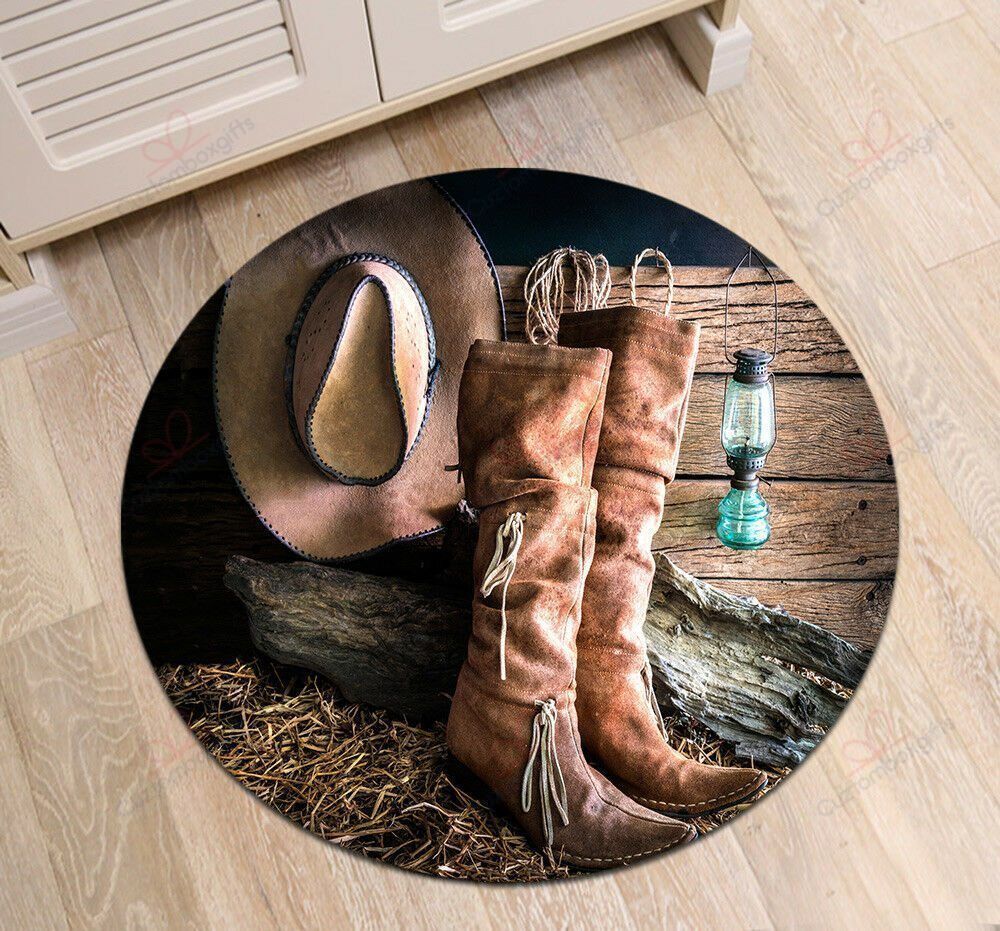 Brown Cowboy Hat And Leather Boots Round Carpet Floor Rug Living Room Bedroom Decor Round Area Rug Carpet Brown Cowboy Hat And Leather Boots Round Carpet Floor Rug Living Room Bedroom Decor Round Area Rug Carpet