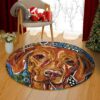 Brown Dog Round Carpet Floor Rug Living Room Bedroom Decor Round Area Rug Carpet