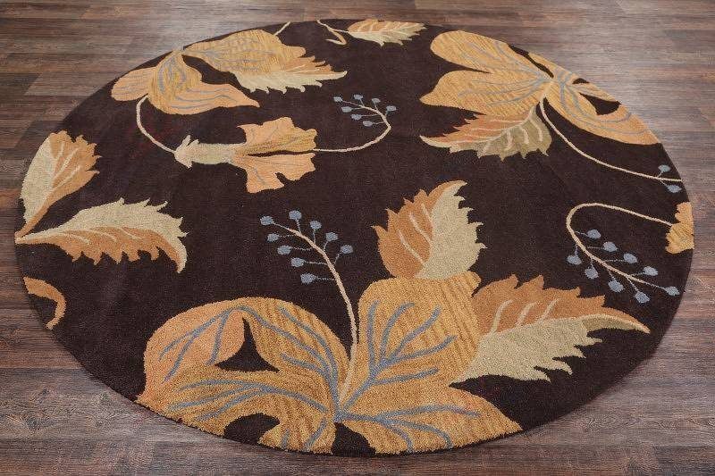 Brown Oushak Leaf Round Carpet Floor Rug Living Room Bedroom Decor Round Area Rug Carpet Brown Oushak Leaf Round Carpet Floor Rug Living Room Bedroom Decor Round Area Rug Carpet