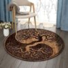 Brown Tree Of Life Round Carpet Floor Rug Living Room Bedroom Decor Round Area Rug Carpet