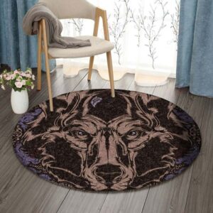 Brown Wolf Round Carpet Floor Rug Living Room Bedroom Decor Round Area Rug Carpet