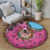 Bulldog Donut In Heart Round Carpet Floor Rug Living Room Bedroom Decor Round Area Rug Carpet
