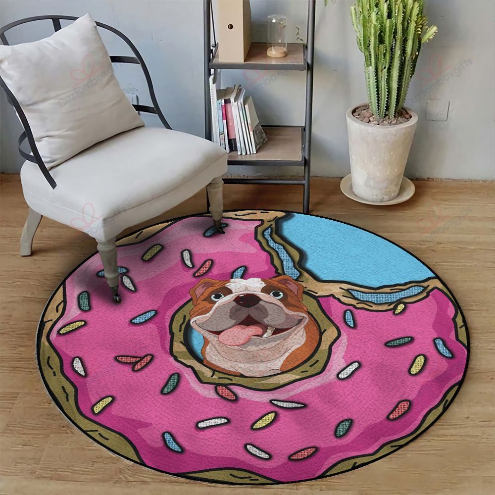 Bulldog Donut In Heart Round Carpet Floor Rug Living Room Bedroom Decor Round Area Rug Carpet Bulldog Donut In Heart Round Carpet Floor Rug Living Room Bedroom Decor Round Area Rug Carpet