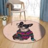 Bulldog Round Carpet Floor Rug Living Room Bedroom Decor Round Area Rug Carpet