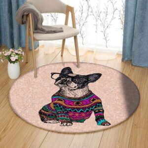 Bulldog Round Carpet Floor Rug Living Room Bedroom Decor Round Area Rug Carpet