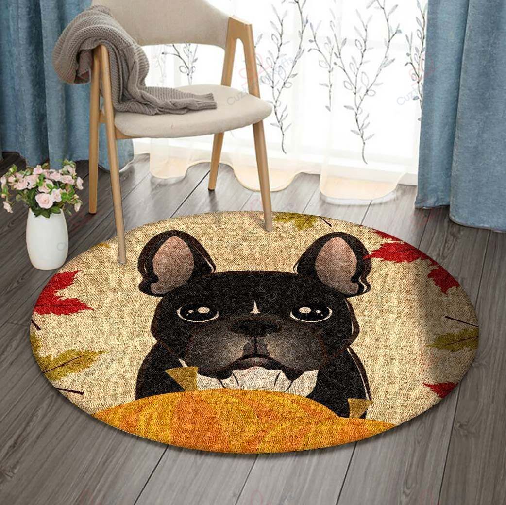Bulldog Thanksgiving Round Carpet Floor Rug Living Room Bedroom Decor Round Area Rug Carpet Bulldog Thanksgiving Round Carpet Floor Rug Living Room Bedroom Decor Round Area Rug Carpet