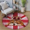 Bulldog With Crown Round Carpet Floor Rug Living Room Bedroom Decor Round Area Rug Carpet