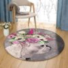 Bulldog With Flowers Round Carpet Floor Rug Living Room Bedroom Decor Round Area Rug Carpet