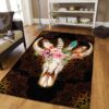 Bulls Skull Flower Rug Sport Decor Gift Floor Decor Living Room Carpet Rug Area Rug - 09b4b8c24976