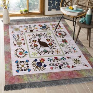 Bunny And Flowers Rug Sport Decor Gift Floor Decor Living Room Carpet Rug Area Rug - 135ed5bed51b