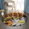 Busy Bee Round Carpet Floor Rug Living Room Bedroom Decor Round Area Rug Carpet