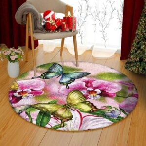 Butterflies And Flowers Round Carpet Floor Rug Living Room Bedroom Decor Round Area Rug Carpet