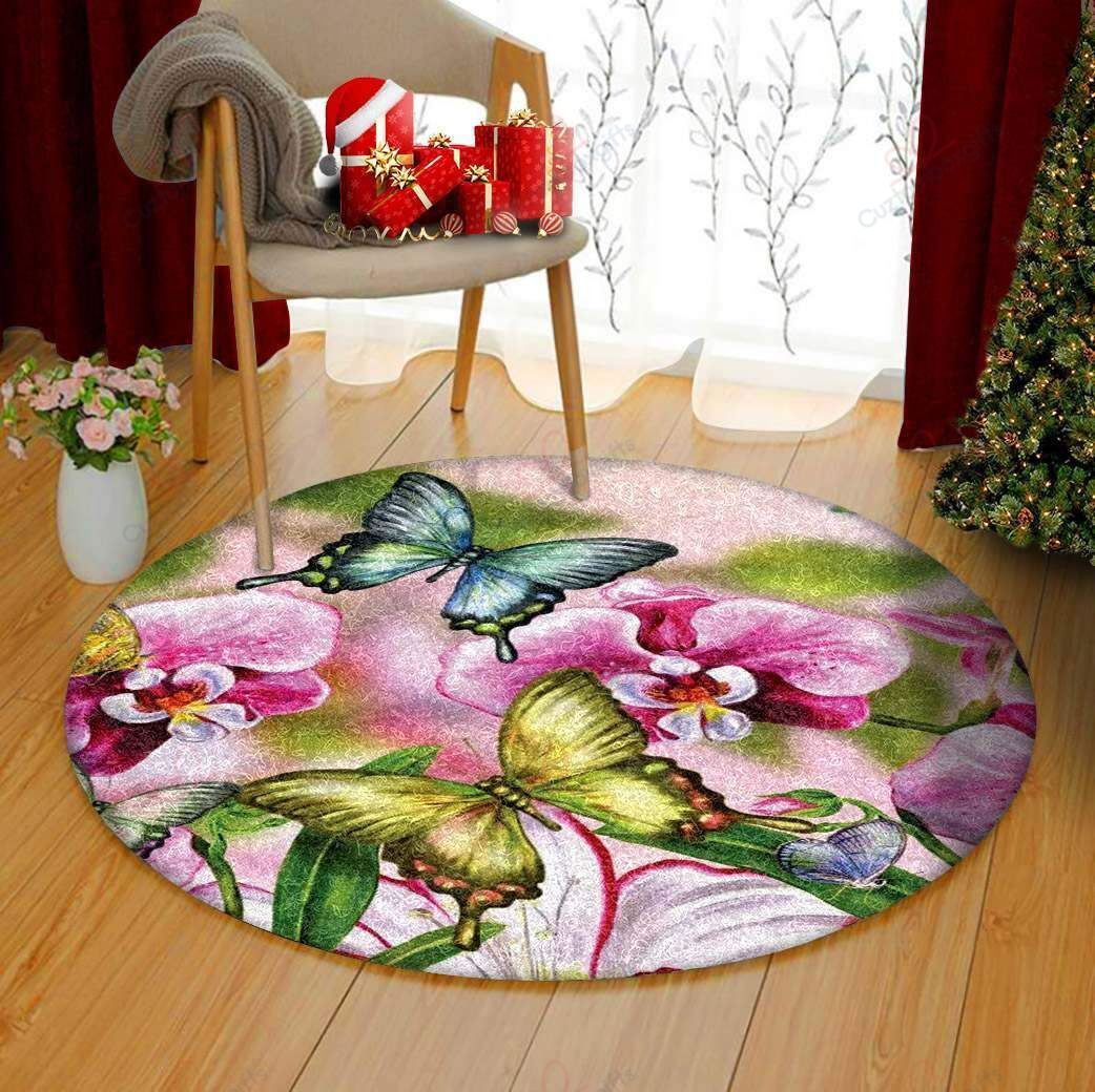 Butterflies And Flowers Round Carpet Floor Rug Living Room Bedroom Decor Round Area Rug Carpet Butterflies And Flowers Round Carpet Floor Rug Living Room Bedroom Decor Round Area Rug Carpet