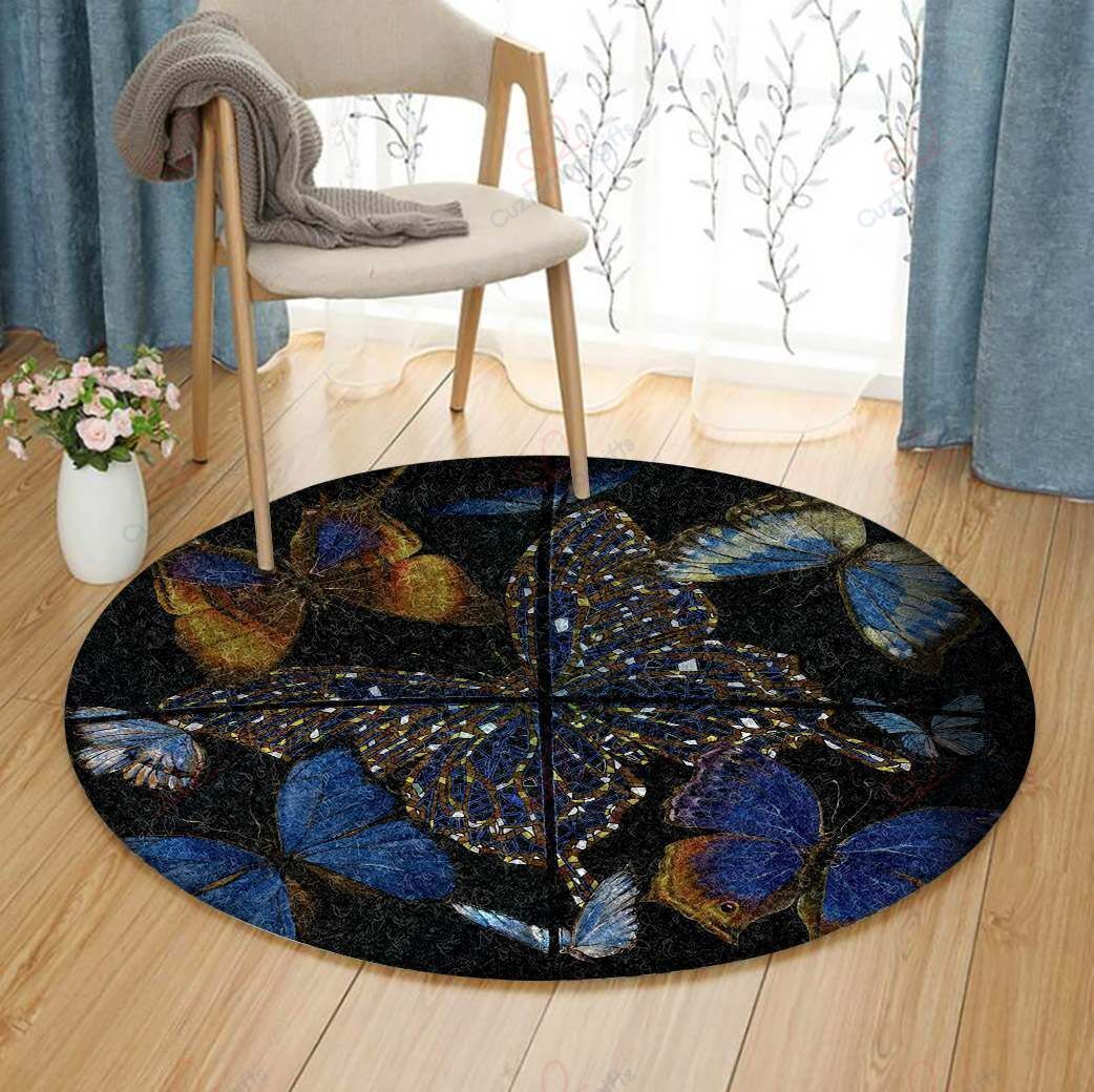 Butterflies In Night Round Carpet Floor Rug Living Room Bedroom Decor Round Area Rug Carpet Butterflies In Night Round Carpet Floor Rug Living Room Bedroom Decor Round Area Rug Carpet