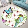 Butterfly And Bird Round Carpet Floor Rug Living Room Bedroom Decor Round Area Rug Carpet