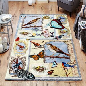Butterfly And Bird Vintage Rug Sport Decor Gift Floor Decor Living Room Carpet Rug Area Rug - 580349edbe30