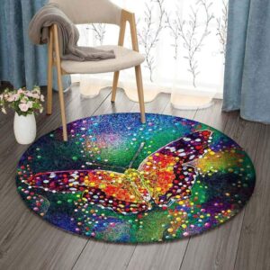 Butterfly And Color Dot Round Carpet Floor Rug Living Room Bedroom Decor Round Area Rug Carpet