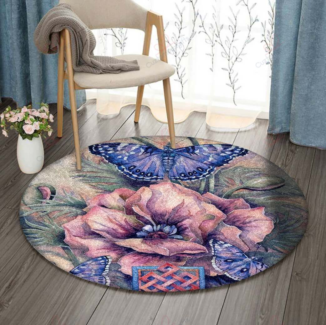 Butterfly And Flower Round Carpet Floor Rug Living Room Bedroom Decor Round Area Rug Carpet Butterfly And Flower Round Carpet Floor Rug Living Room Bedroom Decor Round Area Rug Carpet