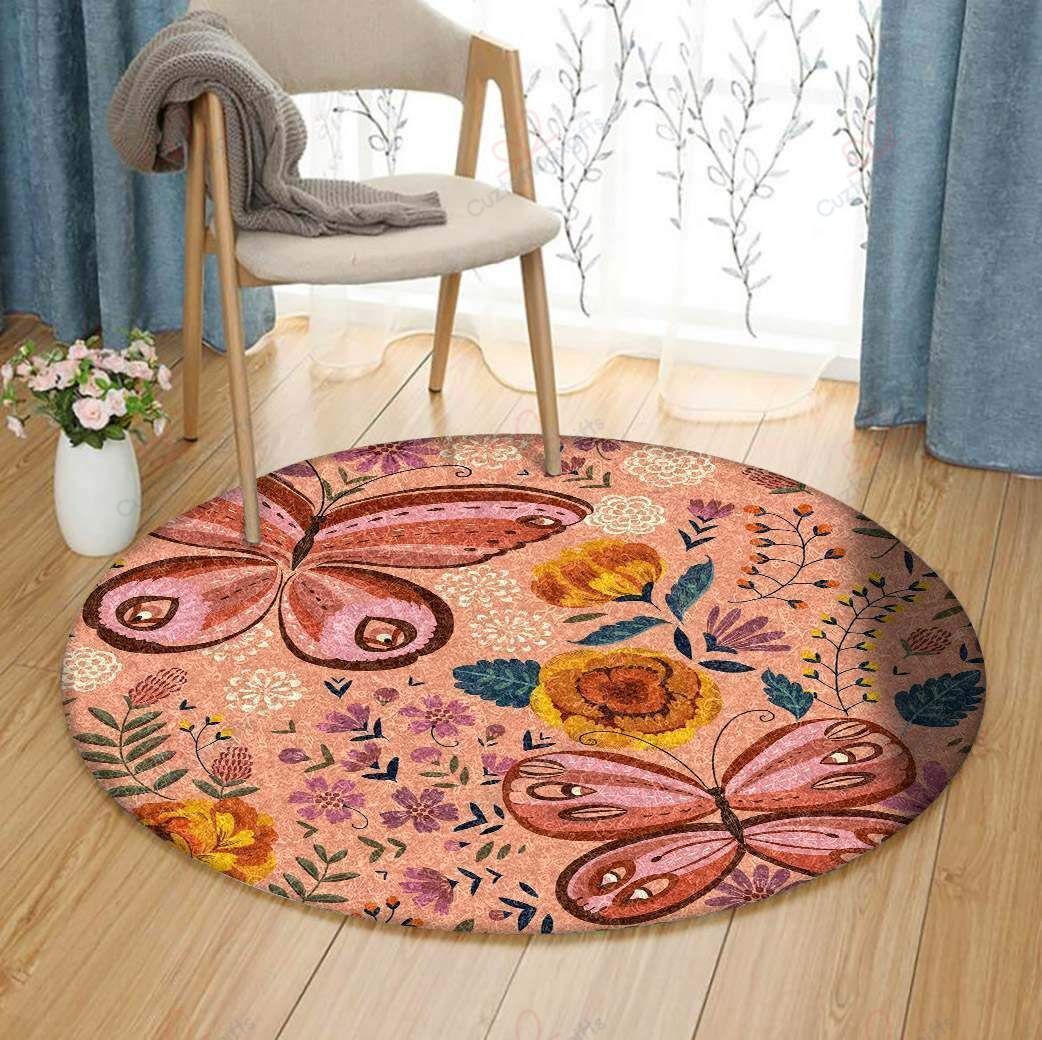 Butterfly And Flower Pattern Round Carpet Floor Rug Living Room Bedroom Decor Round Area Rug Carpet Butterfly And Flower Pattern Round Carpet Floor Rug Living Room Bedroom Decor Round Area Rug Carpet