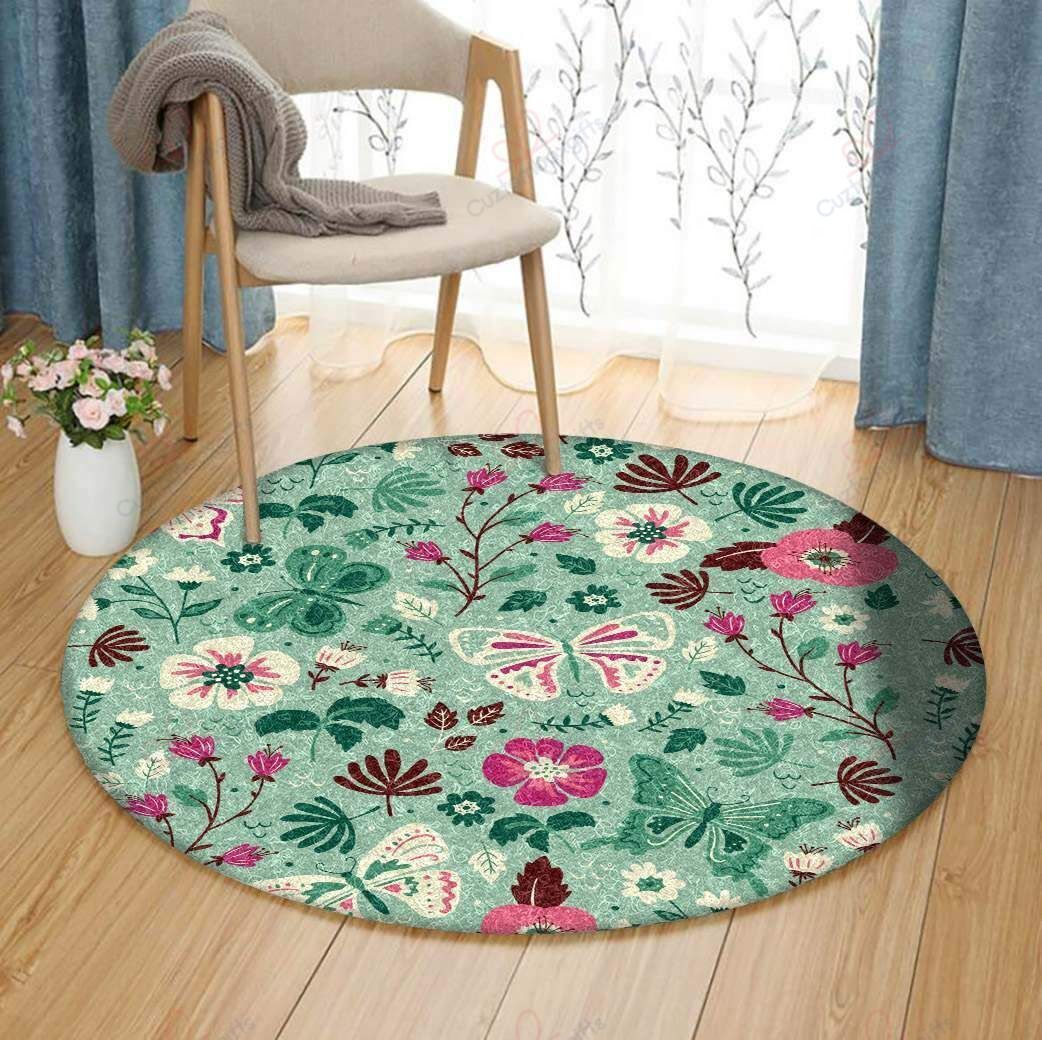 Butterfly And Flower Pattern Round Carpet Floor Rug Living Room Bedroom Decor Round Area Rug Carpet Butterfly And Flower Pattern Round Carpet Floor Rug Living Room Bedroom Decor Round Area Rug Carpet