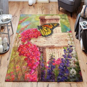 Butterfly And Flower Vintage Rug Sport Decor Gift Floor Decor Living Room Carpet Rug Area Rug - 63ab70cc0cd6