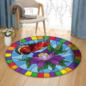 Butterfly And Flowers Round Carpet Floor Rug Living Room Bedroom Decor Round Area Rug Carpet