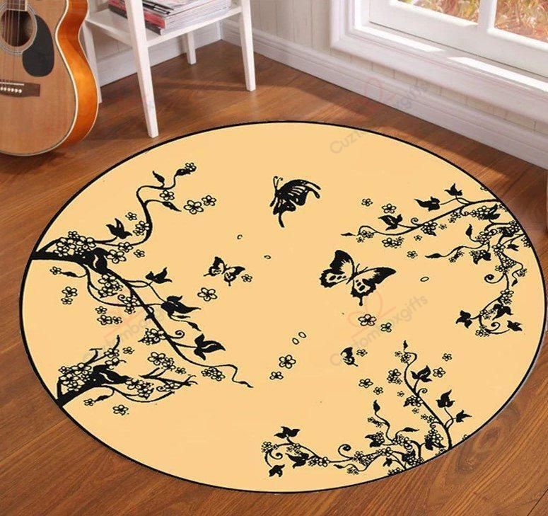 Butterfly And Flowers Pattern Round Carpet Floor Rug Living Room Bedroom Decor Round Area Rug Carpet Butterfly And Flowers Pattern Round Carpet Floor Rug Living Room Bedroom Decor Round Area Rug Carpet
