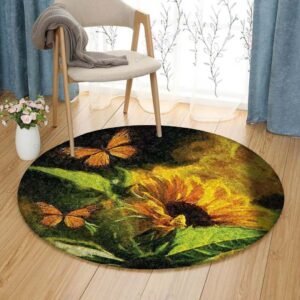 Butterfly And Sunflower Round Carpet Floor Rug Living Room Bedroom Decor Round Area Rug Carpet