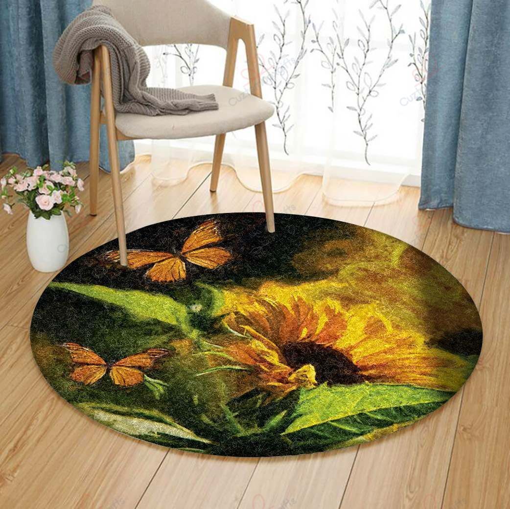 Butterfly And Sunflower Round Carpet Floor Rug Living Room Bedroom Decor Round Area Rug Carpet Butterfly And Sunflower Round Carpet Floor Rug Living Room Bedroom Decor Round Area Rug Carpet