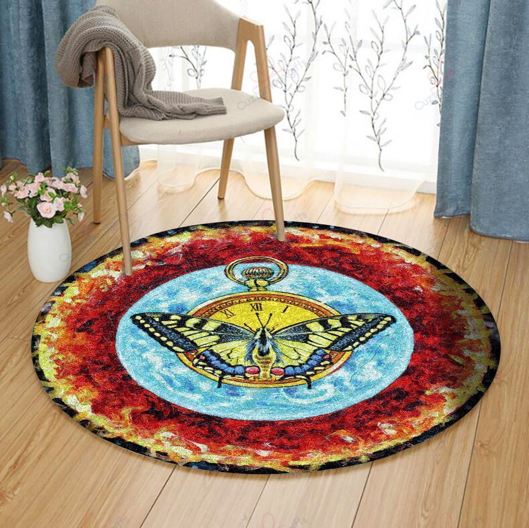 Butterfly Clock Round Carpet Floor Rug Living Room Bedroom Decor Round Area Rug Carpet Butterfly Clock Round Carpet Floor Rug Living Room Bedroom Decor Round Area Rug Carpet