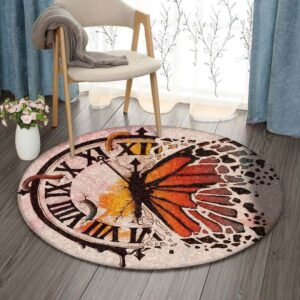 Butterfly Clock Round Carpet Floor Rug Living Room Bedroom Decor Round Area Rug Carpet