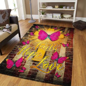 Butterfly Faith Hope Love Rug Sport Decor Gift Floor Decor Living Room Carpet Rug Area Rug - a0a982b6530b