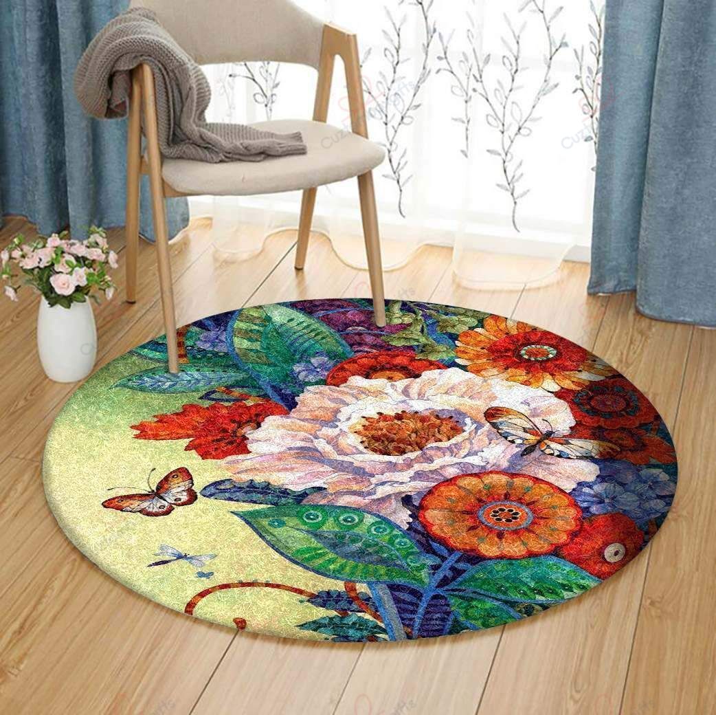 Butterfly Flower 3 Round Carpet Floor Rug Living Room Bedroom Decor Round Area Rug Carpet Butterfly Flower 3 Round Carpet Floor Rug Living Room Bedroom Decor Round Area Rug Carpet