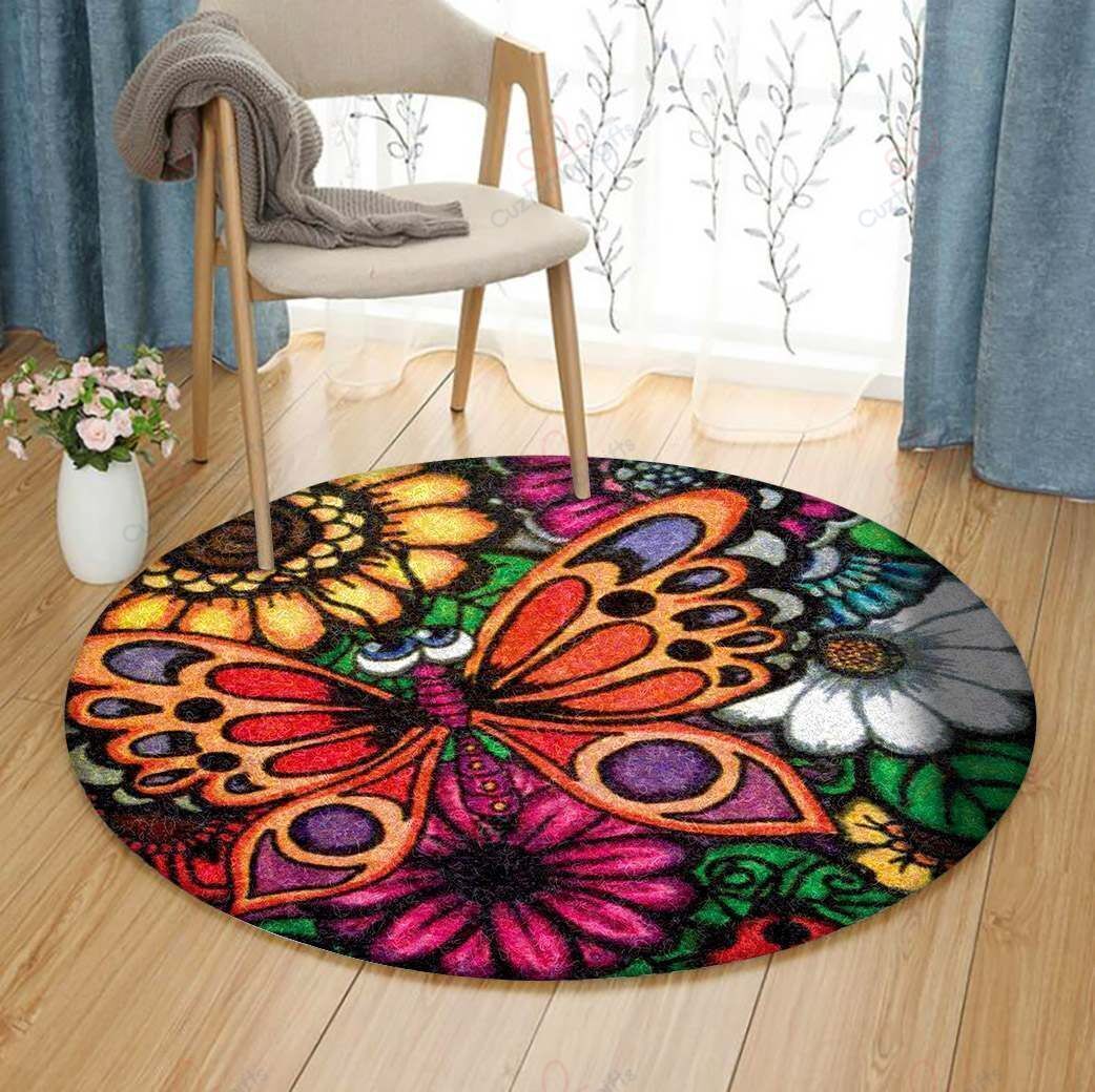 Butterfly Flower 5 Round Carpet Floor Rug Living Room Bedroom Decor Round Area Rug Carpet Butterfly Flower 5 Round Carpet Floor Rug Living Room Bedroom Decor Round Area Rug Carpet