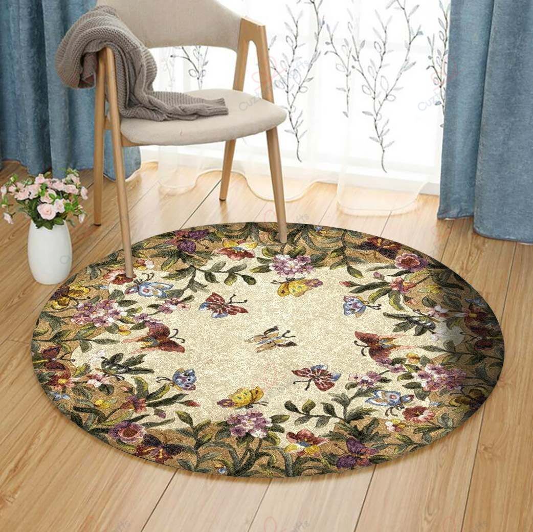 Butterfly Flower Round Carpet Floor Rug Living Room Bedroom Decor Round Area Rug Carpet Butterfly Flower Round Carpet Floor Rug Living Room Bedroom Decor Round Area Rug Carpet