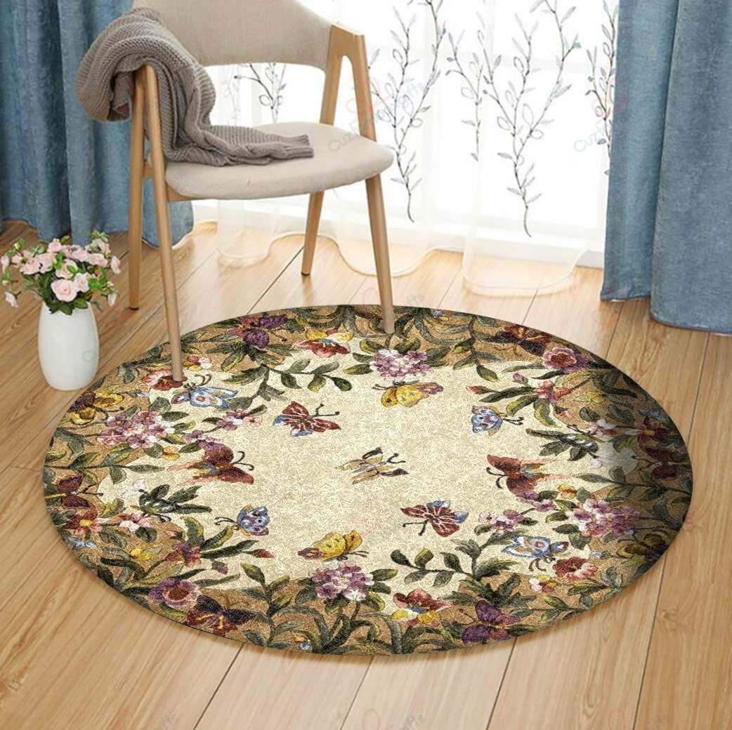 Butterfly Flower Round Carpet Floor Rug Living Room Bedroom Decor Round Area Rug Carpet Butterfly Flower Round Carpet Floor Rug Living Room Bedroom Decor Round Area Rug Carpet