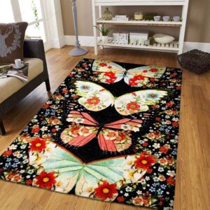 Butterfly Flower Rug Sport Decor Gift Floor Decor Living Room Carpet Rug Area Rug - 7cfa5efaf367