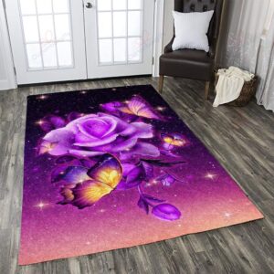 Butterfly Flower Purple Rug Sport Decor Gift Floor Decor Living Room Carpet Rug Area Rug - 6416a4a227e1