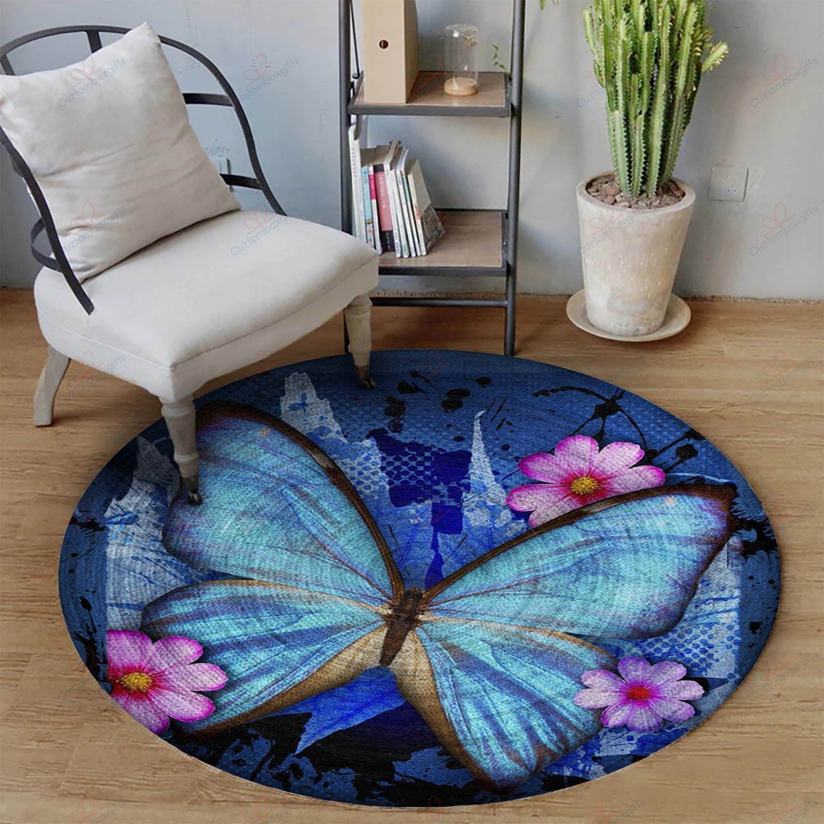 Butterfly Flowers Round Carpet Floor Rug Living Room Bedroom Decor Round Area Rug Carpet Butterfly Flowers Round Carpet Floor Rug Living Room Bedroom Decor Round Area Rug Carpet