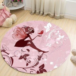 Butterfly Girl Pattern Round Carpet Floor Rug Living Room Bedroom Decor Round Area Rug Carpet