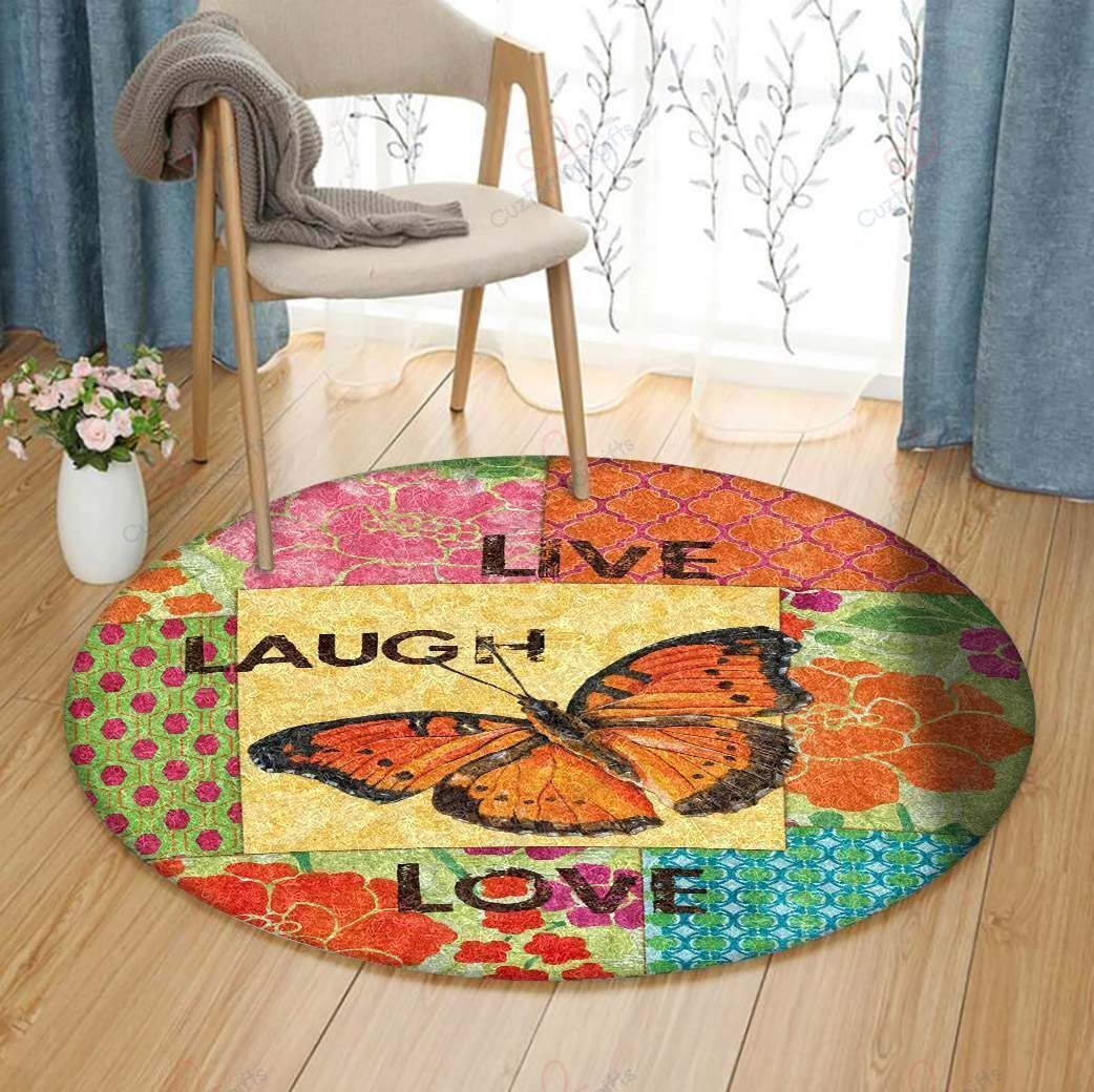 Butterfly Live Laugh Love Round Carpet Floor Rug Living Room Bedroom Decor Round Area Rug Carpet Butterfly Live Laugh Love Round Carpet Floor Rug Living Room Bedroom Decor Round Area Rug Carpet