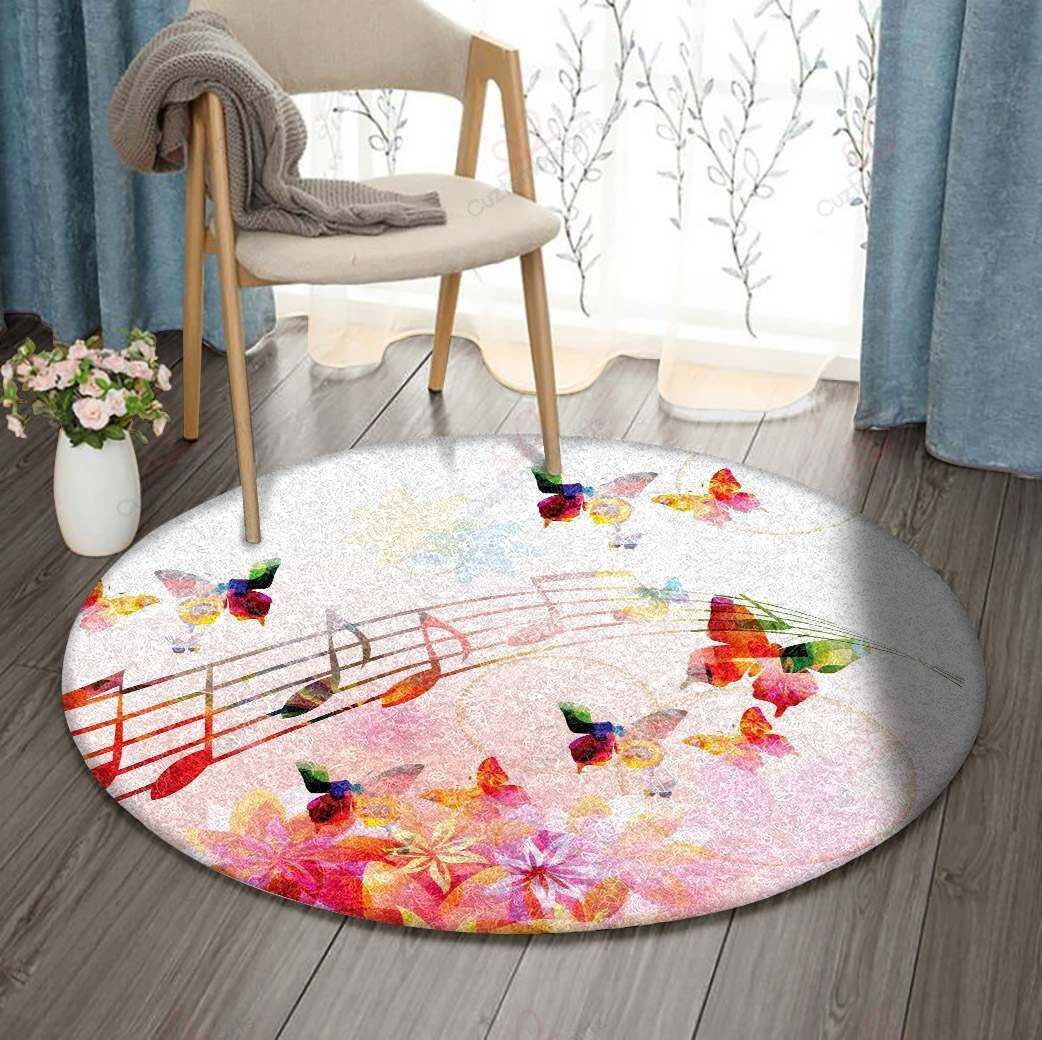 Butterfly Music Round Carpet Floor Rug Living Room Bedroom Decor Round Area Rug Carpet Butterfly Music Round Carpet Floor Rug Living Room Bedroom Decor Round Area Rug Carpet