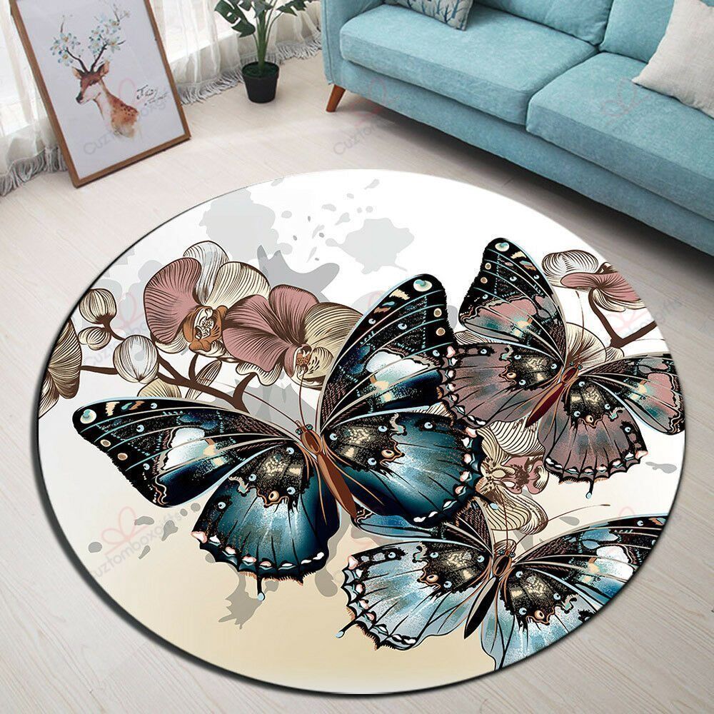 Butterfly Orchids Round Carpet Floor Rug Living Room Bedroom Decor Round Area Rug Carpet Butterfly Orchids Round Carpet Floor Rug Living Room Bedroom Decor Round Area Rug Carpet