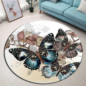 Butterfly Orchids Round Carpet Floor Rug Living Room Bedroom Decor Round Area Rug Carpet