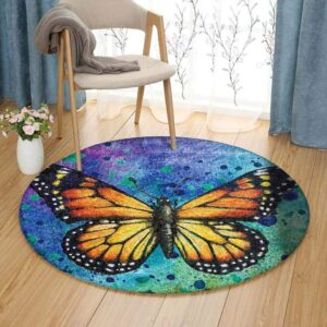 Butterfly Painting Round Carpet Floor Rug Living Room Bedroom Decor Round Area Rug Carpet