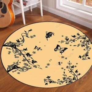 Butterfly Pattern 2 Round Carpet Floor Rug Living Room Bedroom Decor Round Area Rug Carpet