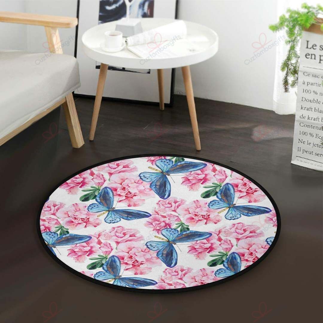 Butterfly Peony Floral Round Carpet Floor Rug Living Room Bedroom Decor Round Area Rug Carpet Butterfly Peony Floral Round Carpet Floor Rug Living Room Bedroom Decor Round Area Rug Carpet
