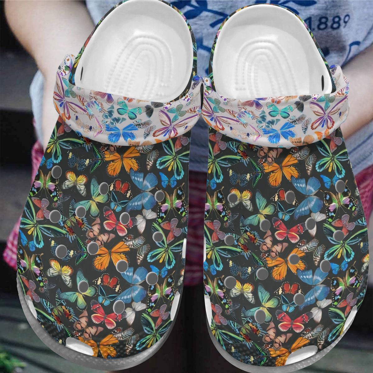 Butterfly Personalize Clog Custom Crocs Fashionstyle Comfortable For Women Men Kid Print 3D Whitesole Colorful Butterfly Personalize Clog Custom Crocs Fashionstyle Comfortable For Women Men Kid Print 3D Whitesole Colorful