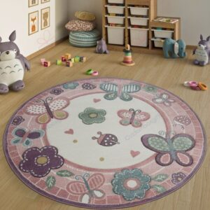 Butterfly Pink Round Carpet Floor Rug Living Room Bedroom Decor Round Area Rug Carpet